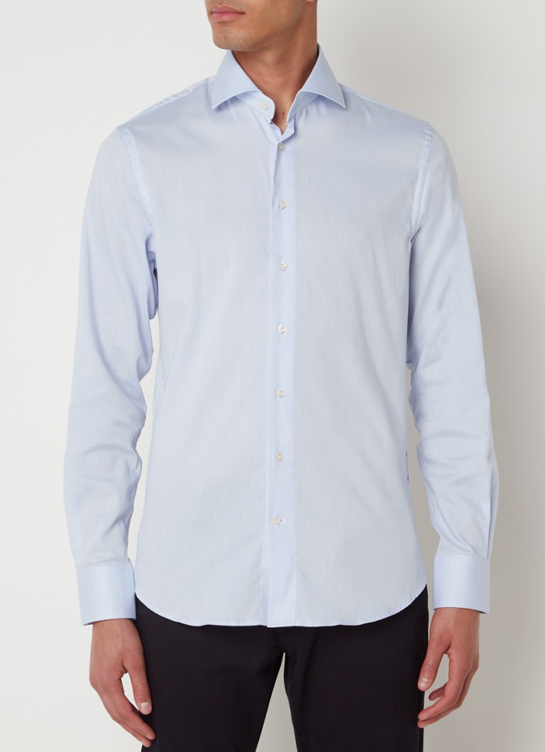 Profuomo - Slim fit strijkvrij overhemd met cut away kraag - Lichtblauw