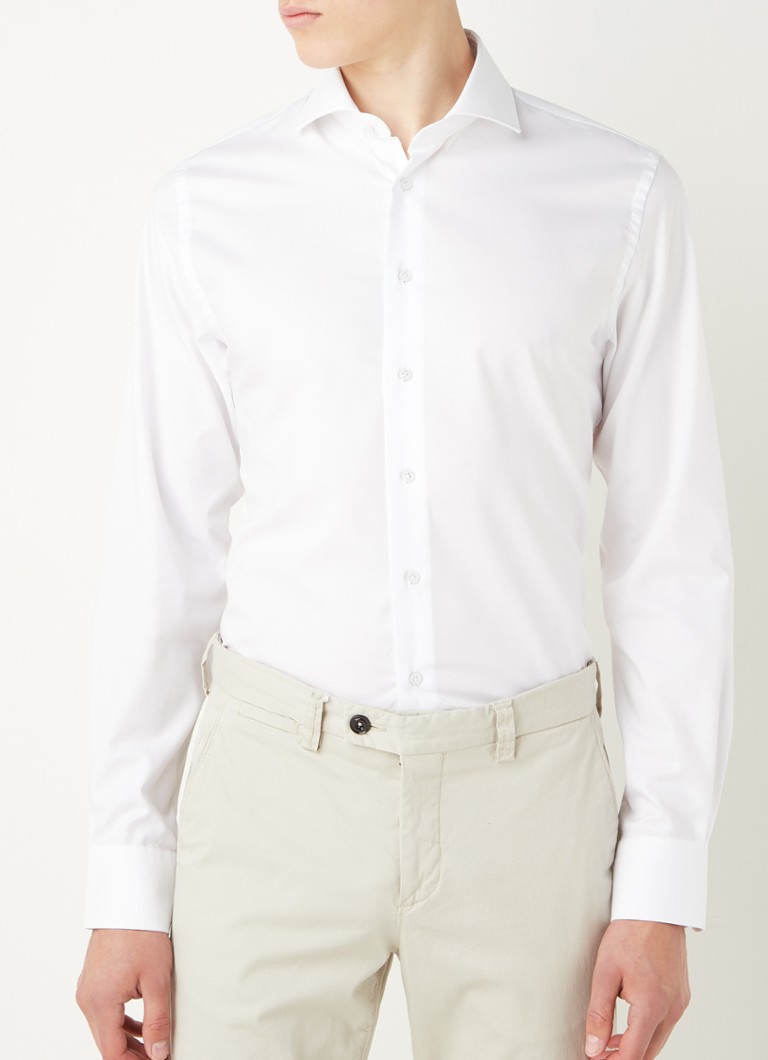 Profuomo - Slim fit strijkvrij overhemd - Wit