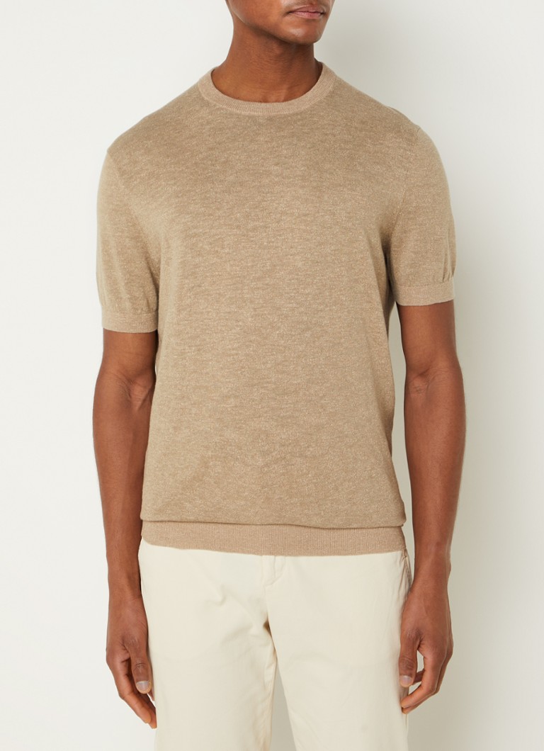 Profuomo - T-shirt in linnenblend met gemêleerd dessin - Beige