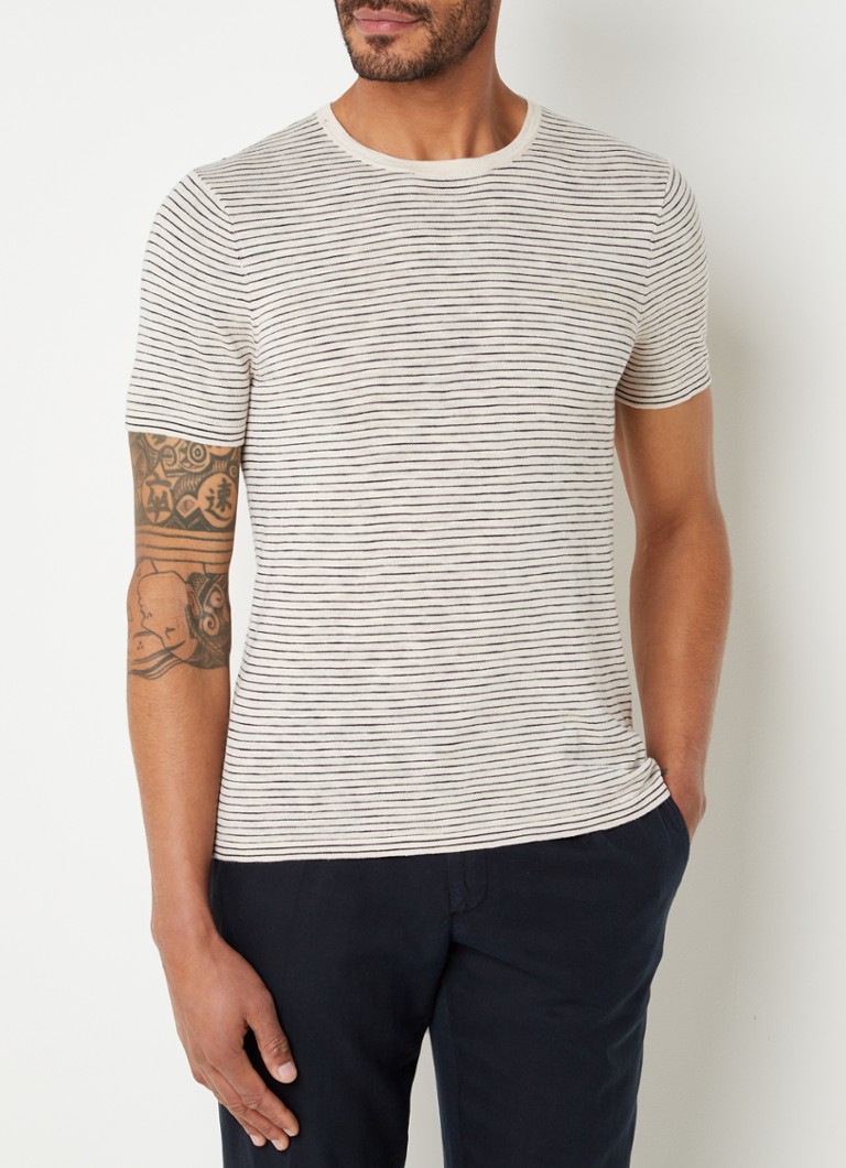 Profuomo - T-shirt met streepprint - Creme