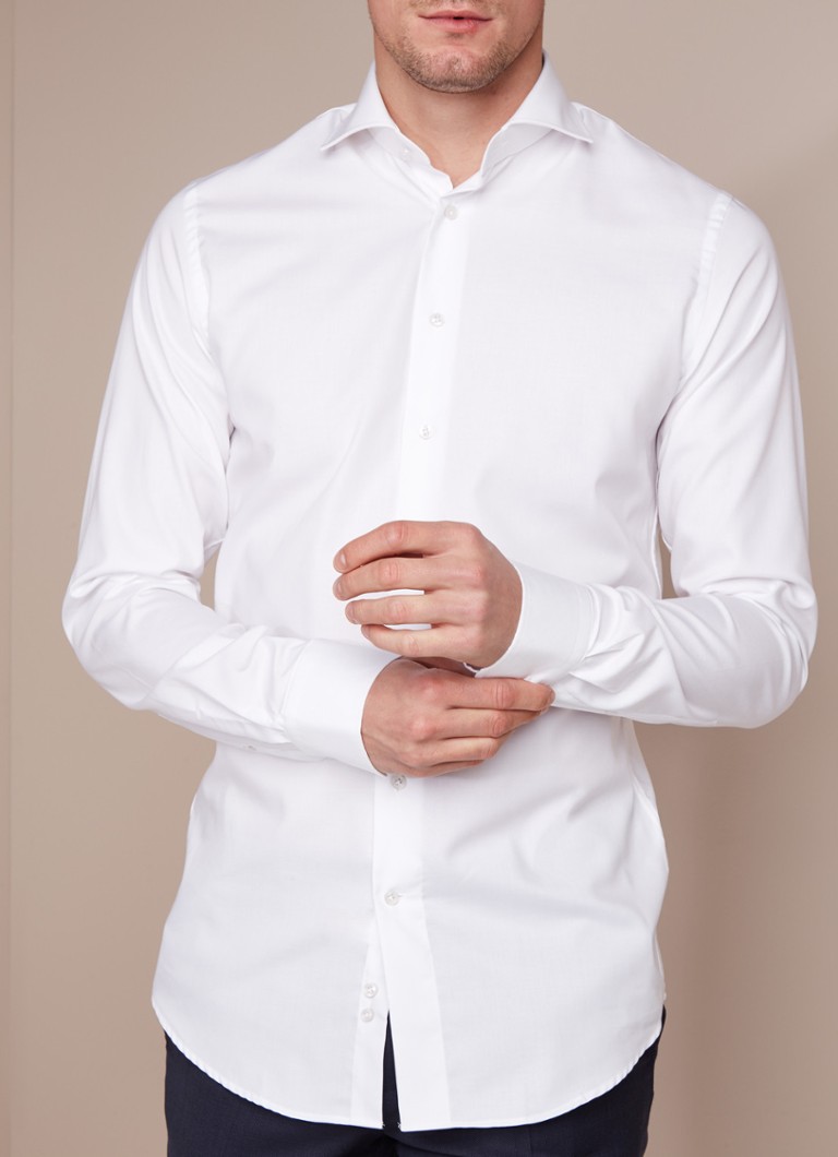 Wit strijkvrij slim fit overhemd lange mouw • Wit • de Bijenkorf