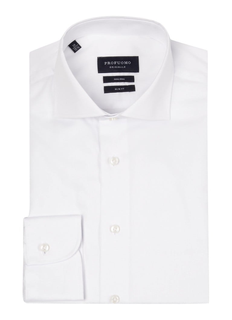 Profuomo - Wit strijkvrij slim fit overhemd met extra lange mouw - Wit