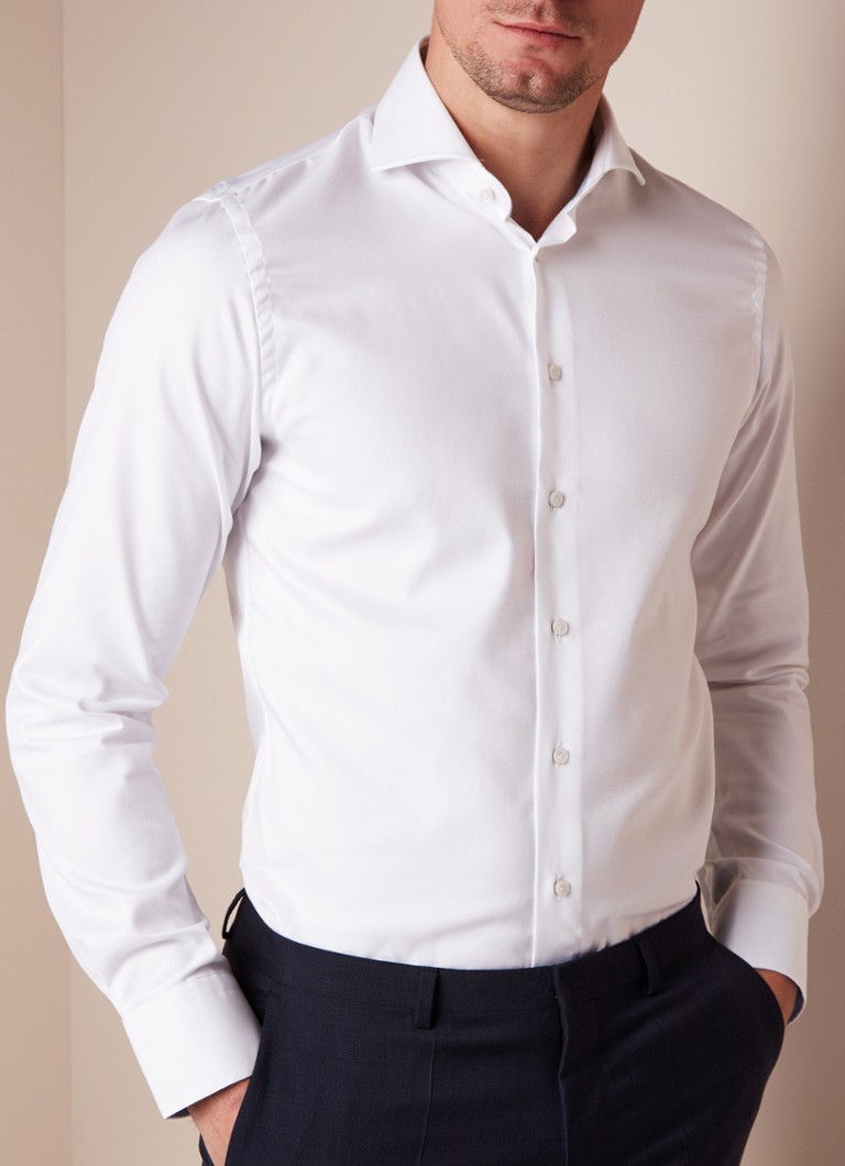 Profuomo - Wit strijkvrij slim fit overhemd - Wit