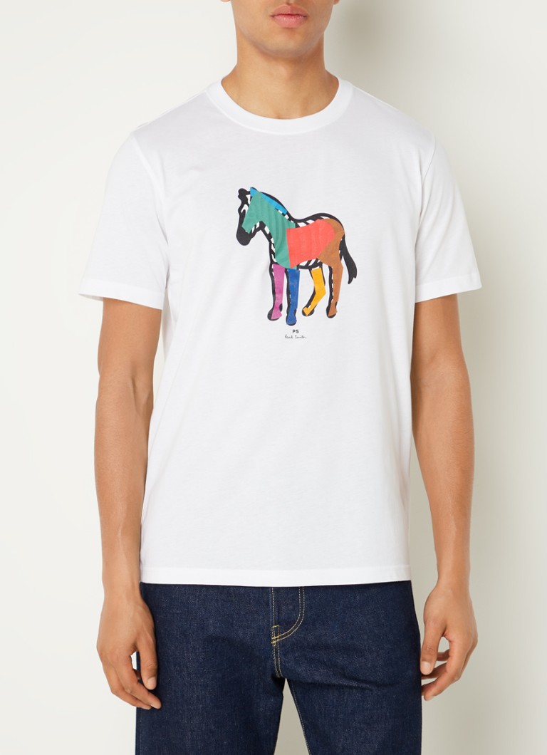 PS Paul Smith - Zebra T-shirt van biologisch katoen met logoprint - Wit