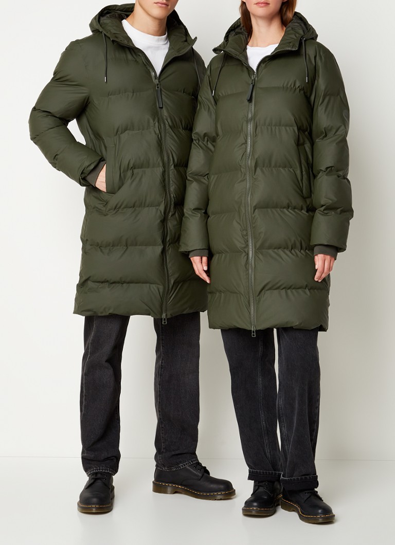 Sluier dump Eekhoorn Rains Longline puffer jas met steekzakken en capuchon - unisex •  Donkergroen • de Bijenkorf