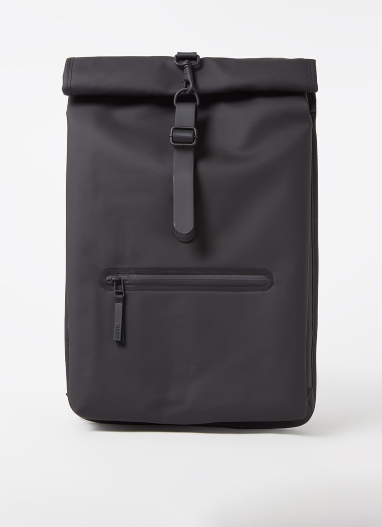 Rains - Rolltop rugzak met 16 inch laptopvak en waterafstotende coating - Zwart