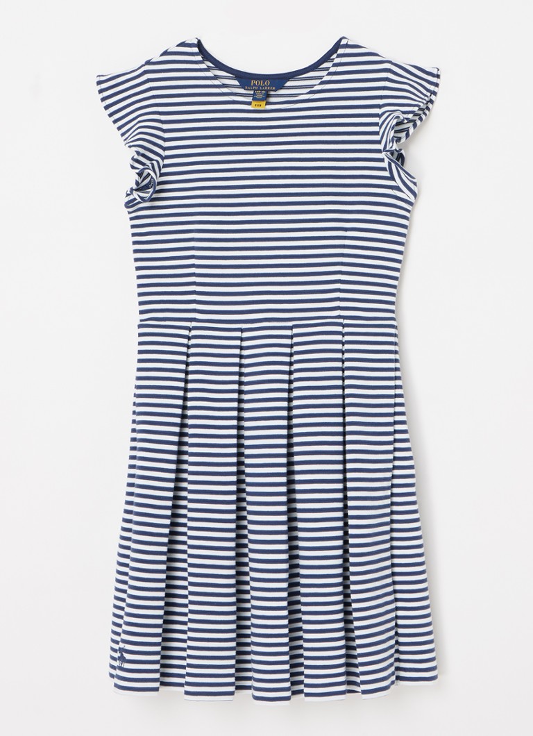 Ralph Lauren - A-lijn jurk met streepdessin en plooien  - Donkerblauw
