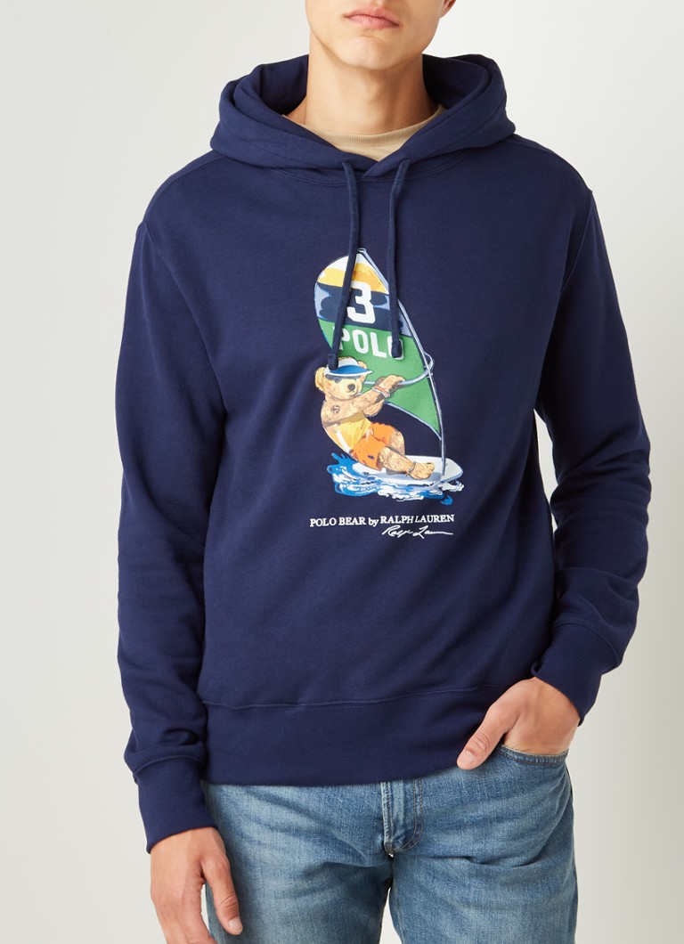 Ralph Lauren - Bear hoodie met steekzakken en frontprint - Donkerblauw
