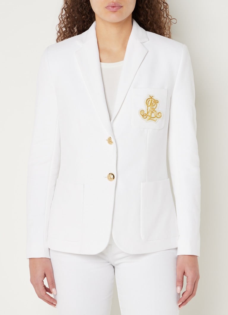 Ralph Lauren - Blazer van piqué katoen met metallic logoborduring - White / wit