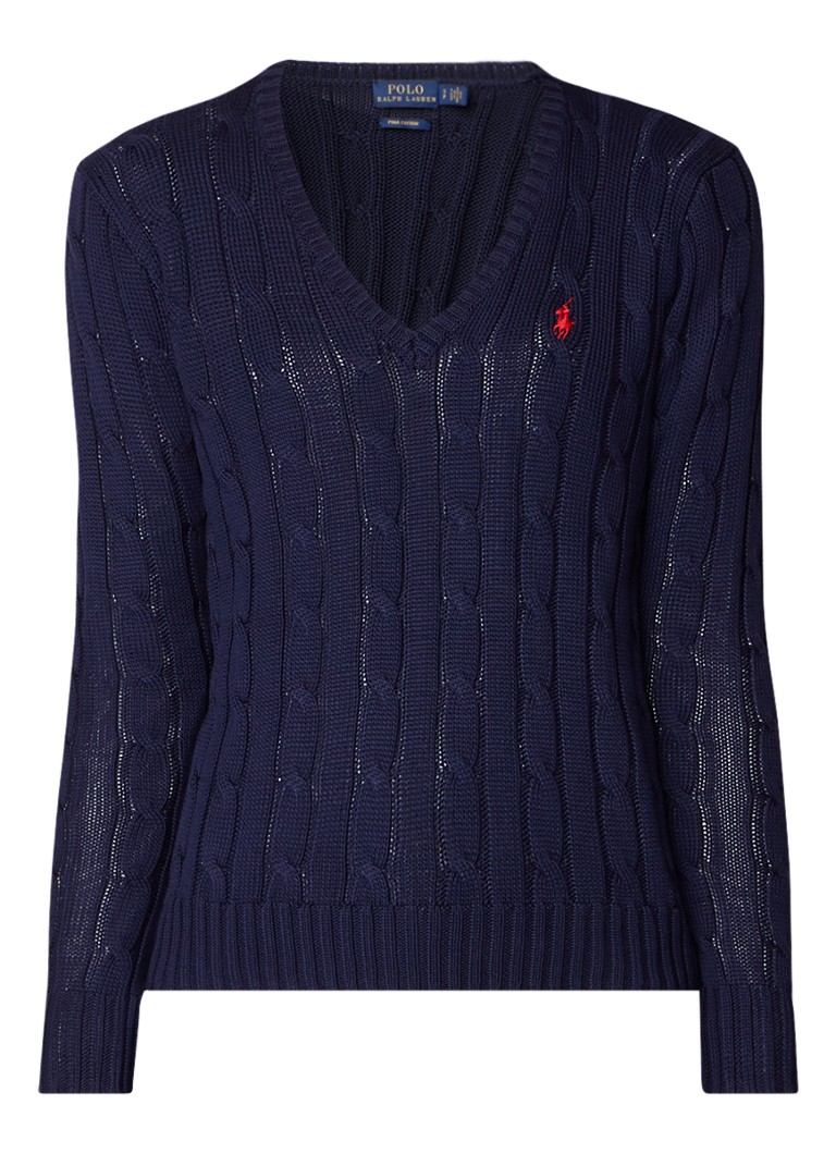 Ralph Lauren Classic kabelgebreide pullover met V-hals