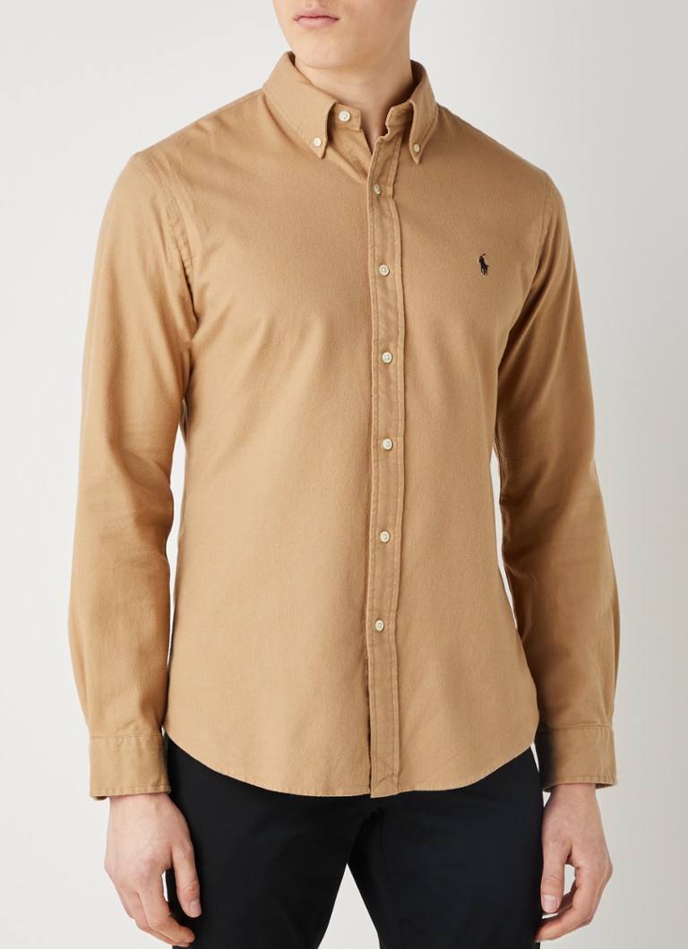 Ralph Lauren - Custom fit overhemd van flanel met logo - Khaki