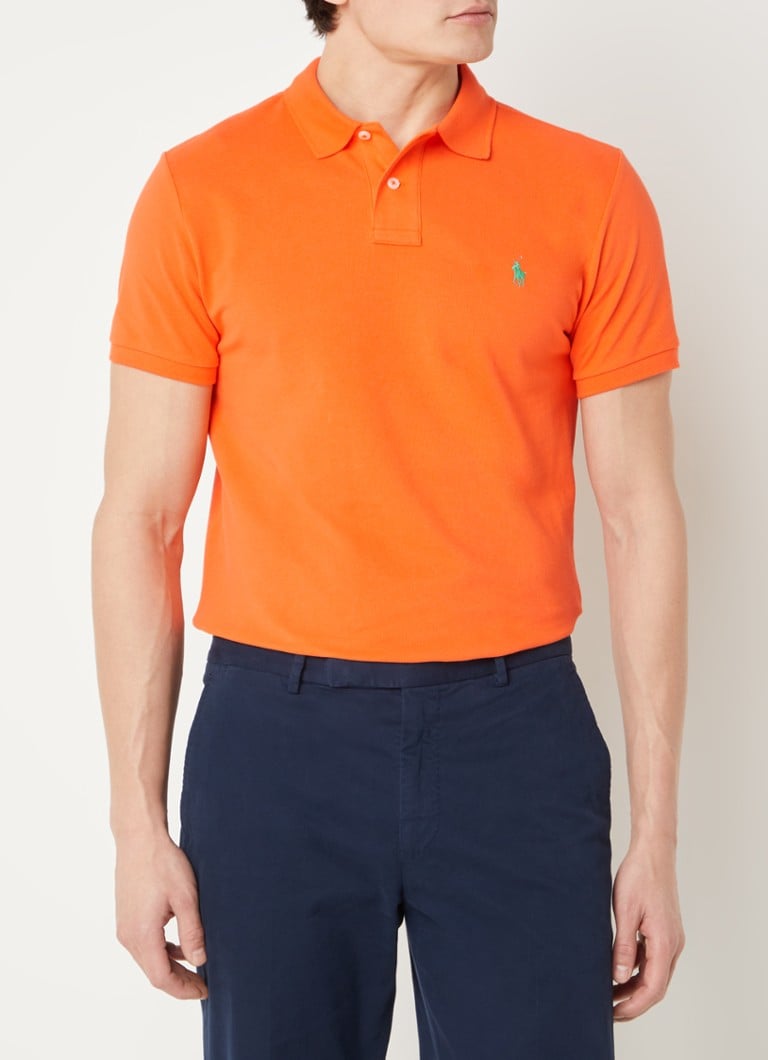 Ralph Lauren Custom Fit Polo Van Piqué Katoen Met Logoborduring • Bright Signal Orange Oranje