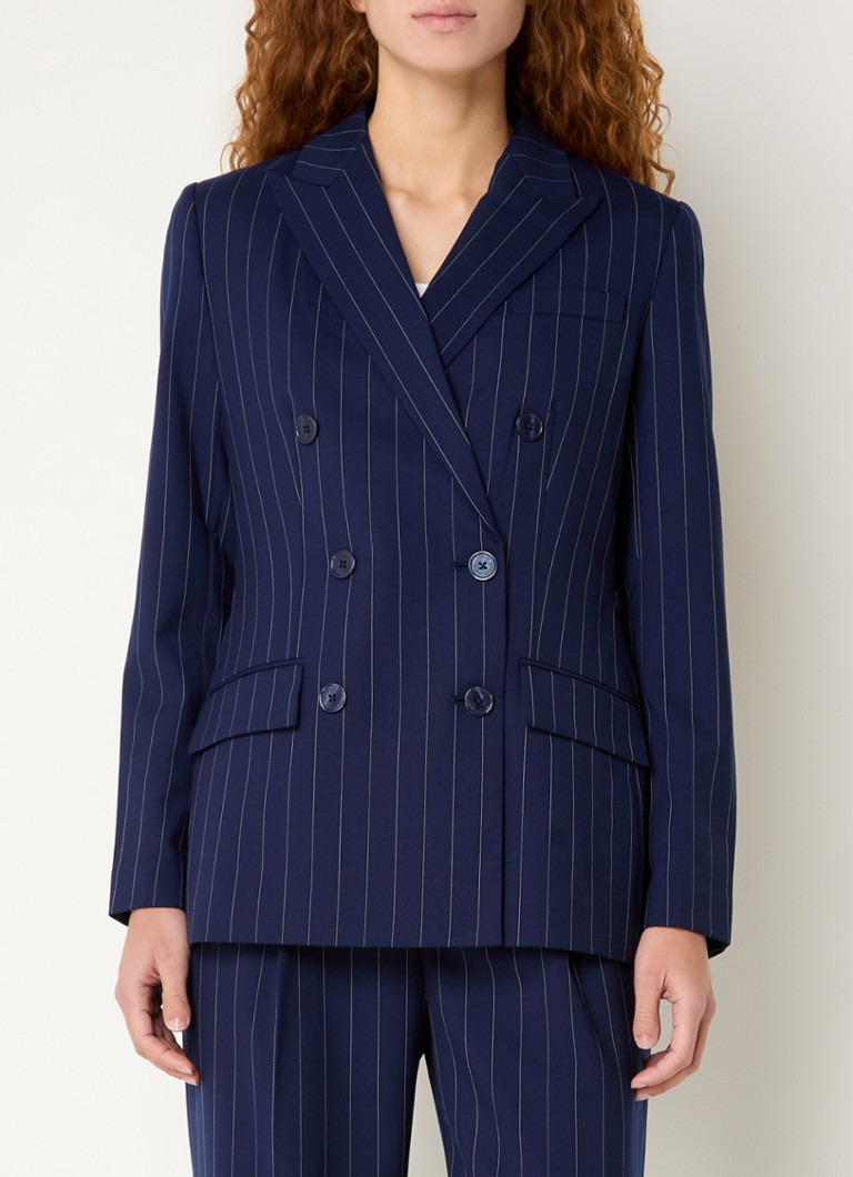 Ralph Lauren - Double-breasted blazer in wolblend met krijtstreep en klepzakken - Donkerblauw