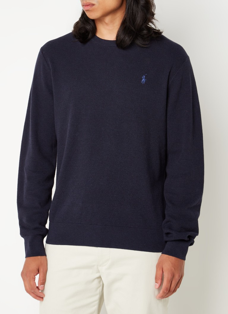 Ralph Lauren - Fijngebreide pullover met logoborduring - Donkerblauw