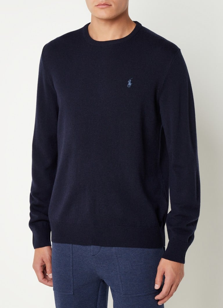 Ralph Lauren - Fijngebreide pullover van wol met logoborduring - Donkerblauw