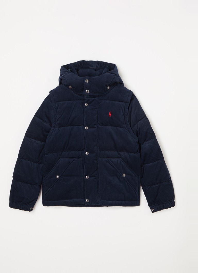 Ralph Lauren Gewatteerde jas van corduroy met donsvulling en afneembare mouwen en capuchon