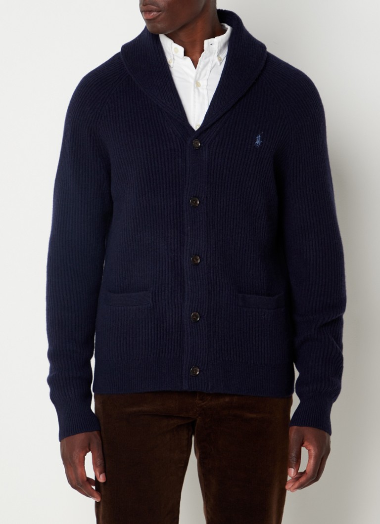 Ralph Lauren Grofgebreid vest van wol met steekzakken • Donkerblauw • de Bijenkorf