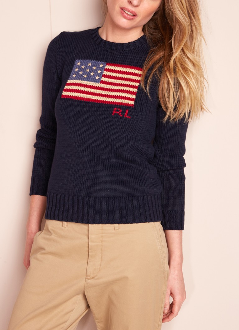 kompas kaart Bot Ralph Lauren Grofgebreide pullover met ingebreide vlag • Donkerblauw • de  Bijenkorf