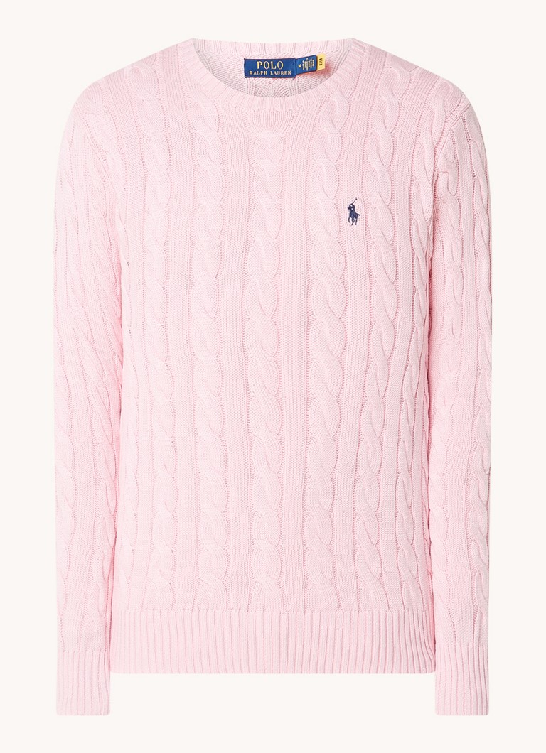 Ralph Lauren Kabelgebreide pullover met logoborduring • Carmel Pink / Roze • de Bijenkorf