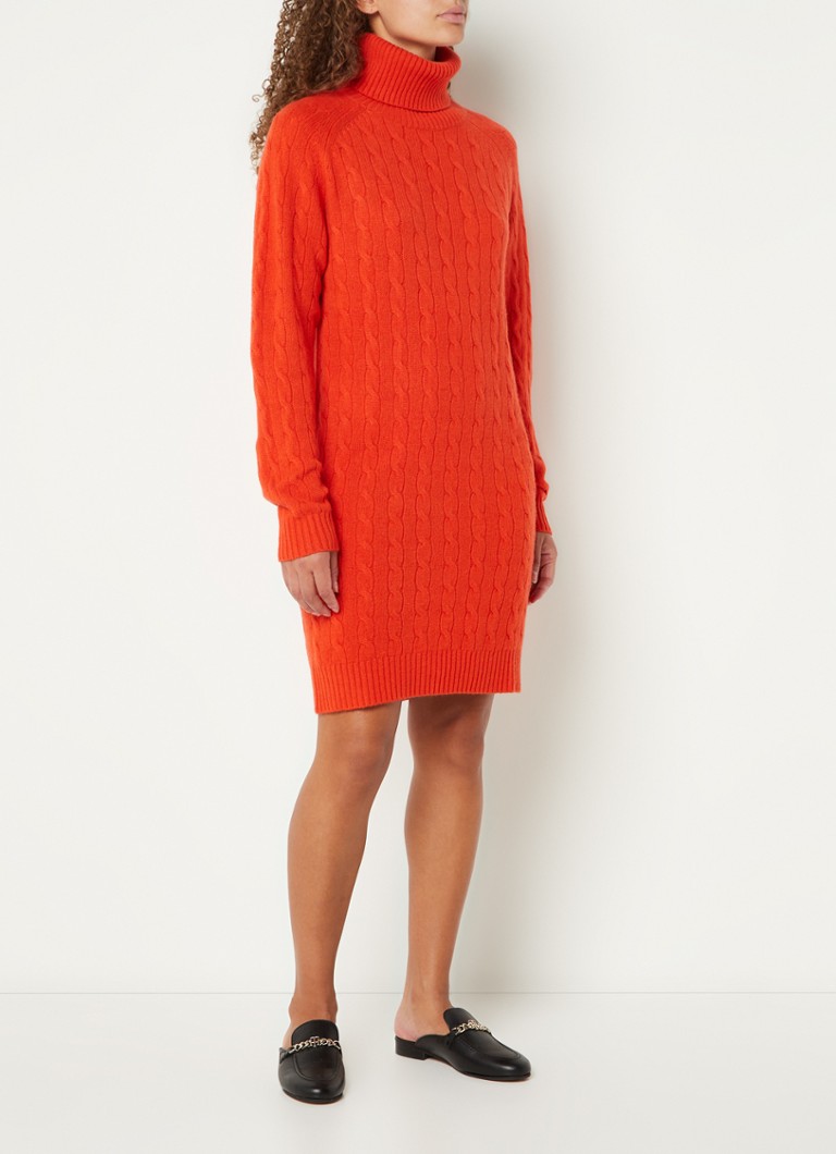 Ralph Lauren - Kabelgebreide trui-jurk in kasjmierblend met col - Oranje