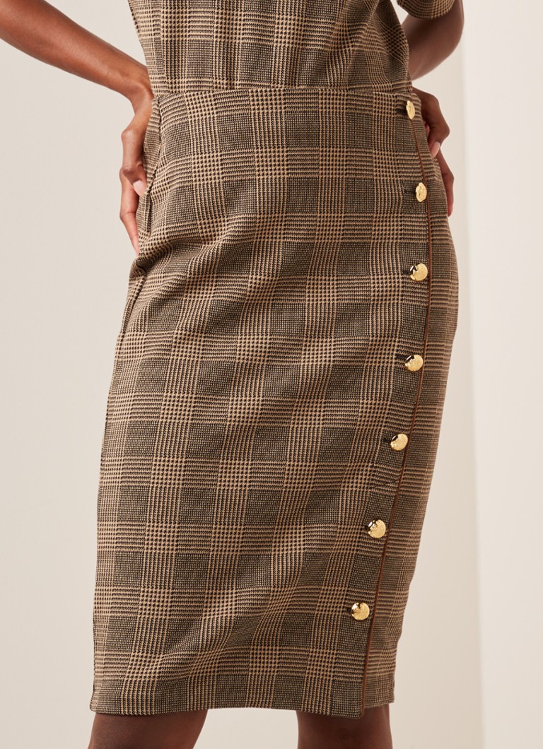Ralph Lauren - Kokerrok met knoopsluiting en ruitdessin - Bruin