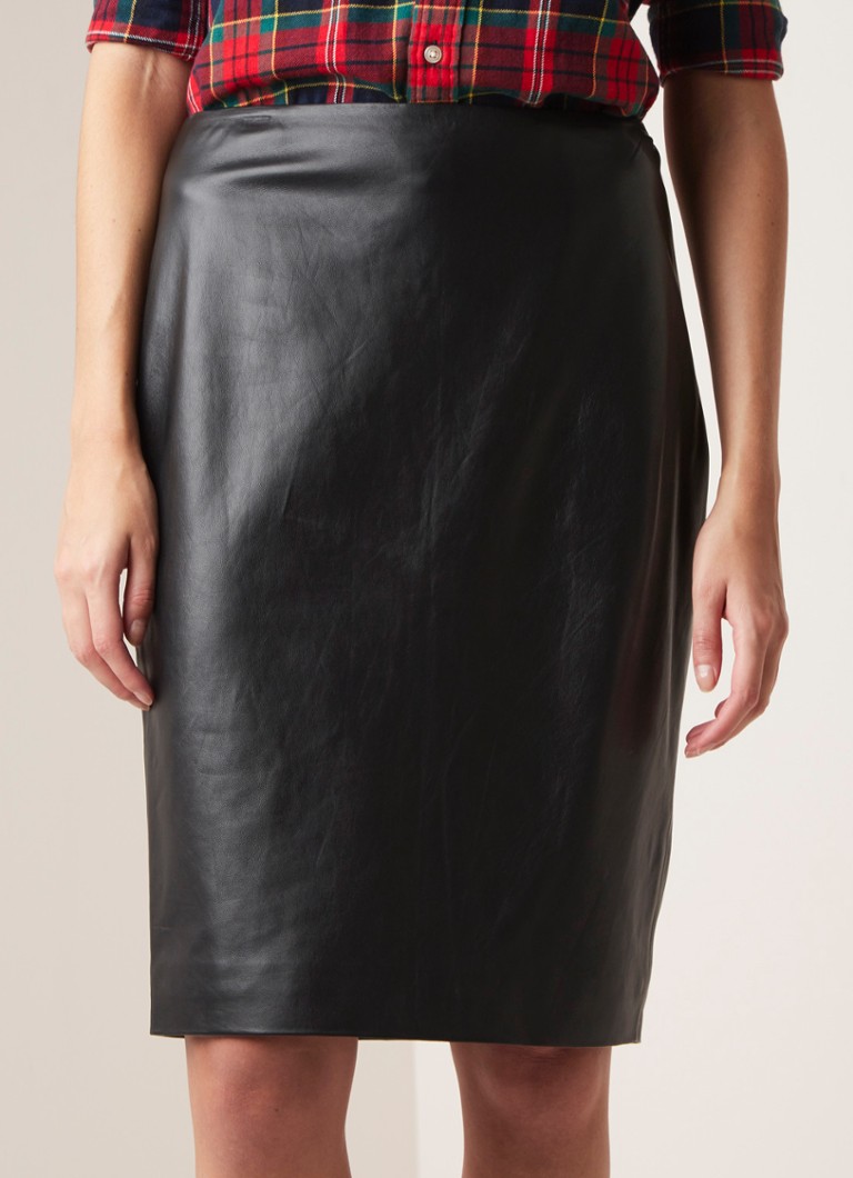 Ralph Lauren - Kokerrok van lamsleer met split - Zwart