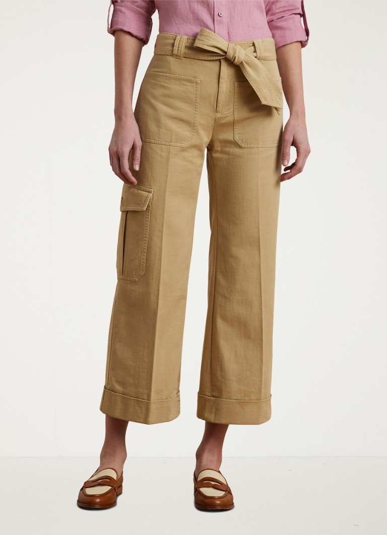 Ralph Lauren Mid waist wide fit broek met strikceintuur • Sand