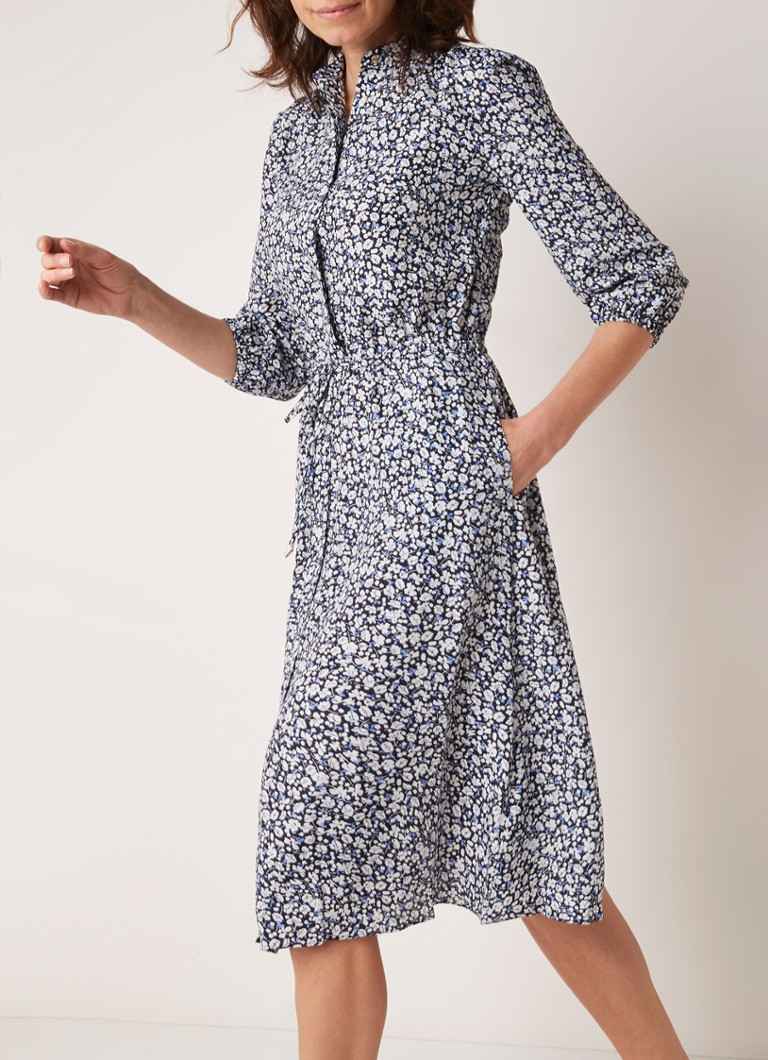 Ralph Lauren - Midi blousejurk met bloemendessin en drawstring - Donkerblauw