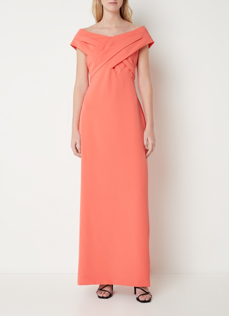 Ralph Lauren Off-shoulder maxi jurk met knoopdetail • Koraal • de Bijenkorf