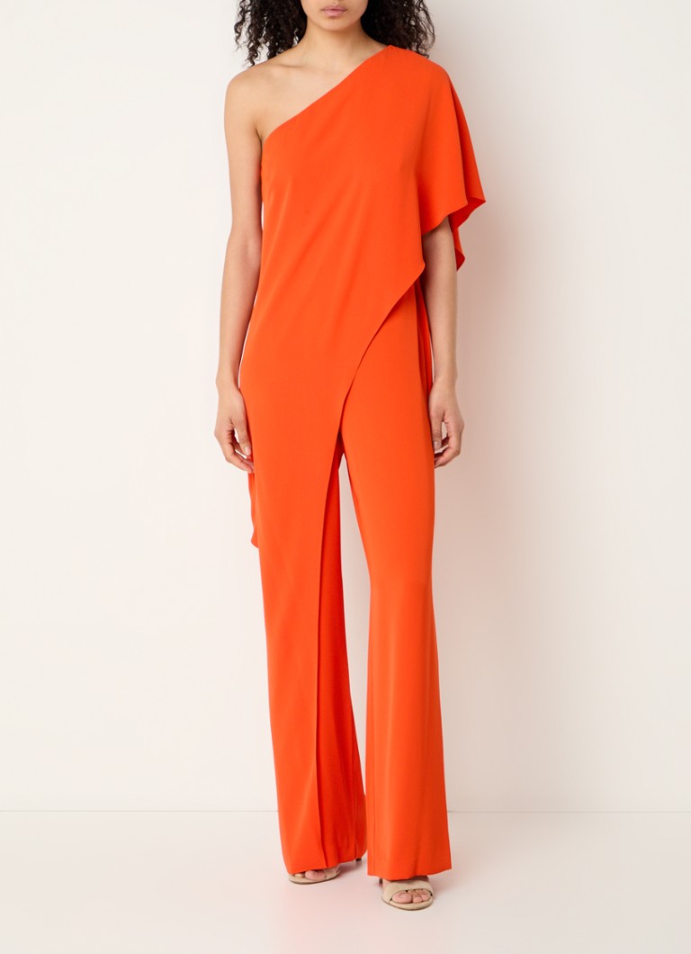 Ralph Lauren - One-shoulder loose fit jumpsuit met volant - Oranjerood