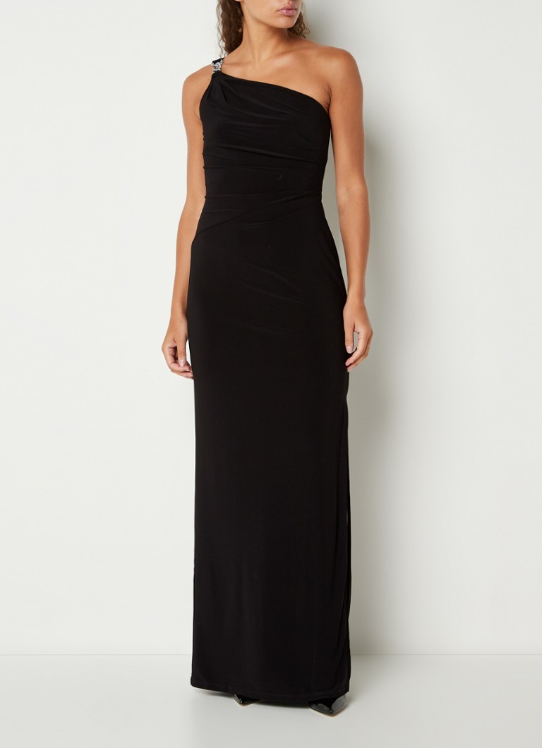Ralph Lauren One shoulder maxi jurk met schakeldetail • Zwart • de