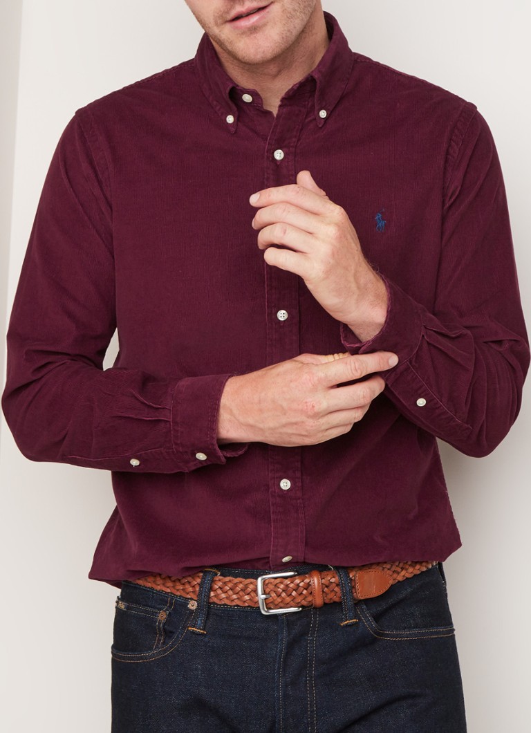 genade doel Product Ralph Lauren Regular fit button down-overhemd van corduroy • Bordeauxrood •  de Bijenkorf