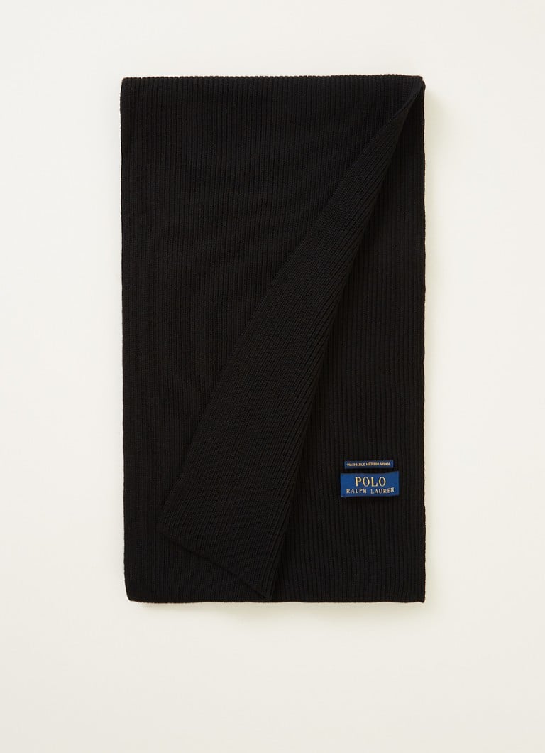 Ralph Lauren - Ribgebreide sjaal van wol 180 x 25 cm - Zwart