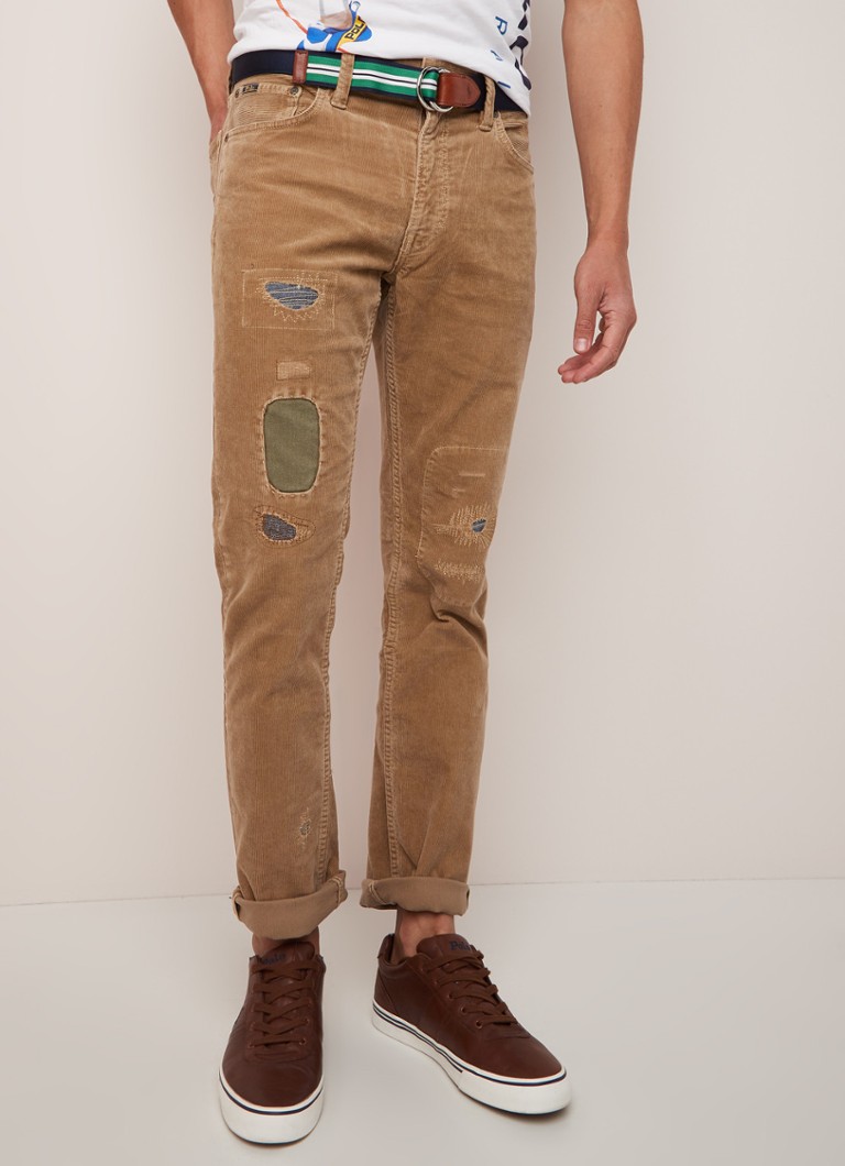 Ralph Lauren - Slim fit chino van corduroy met ripped details - Lichtbruin