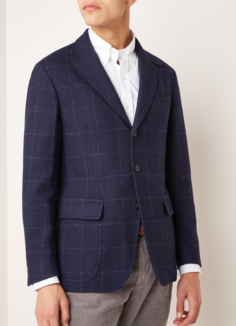 Ralph Lauren - Slim fit colbert in wolblend met ruitdessin - Donkerblauw