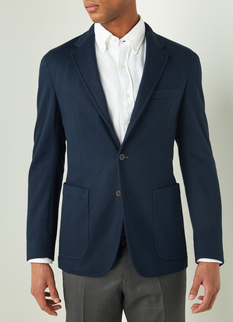 BOSS - Slim-fit colbert van een gestreepte bouclé linnenmix - Wit met