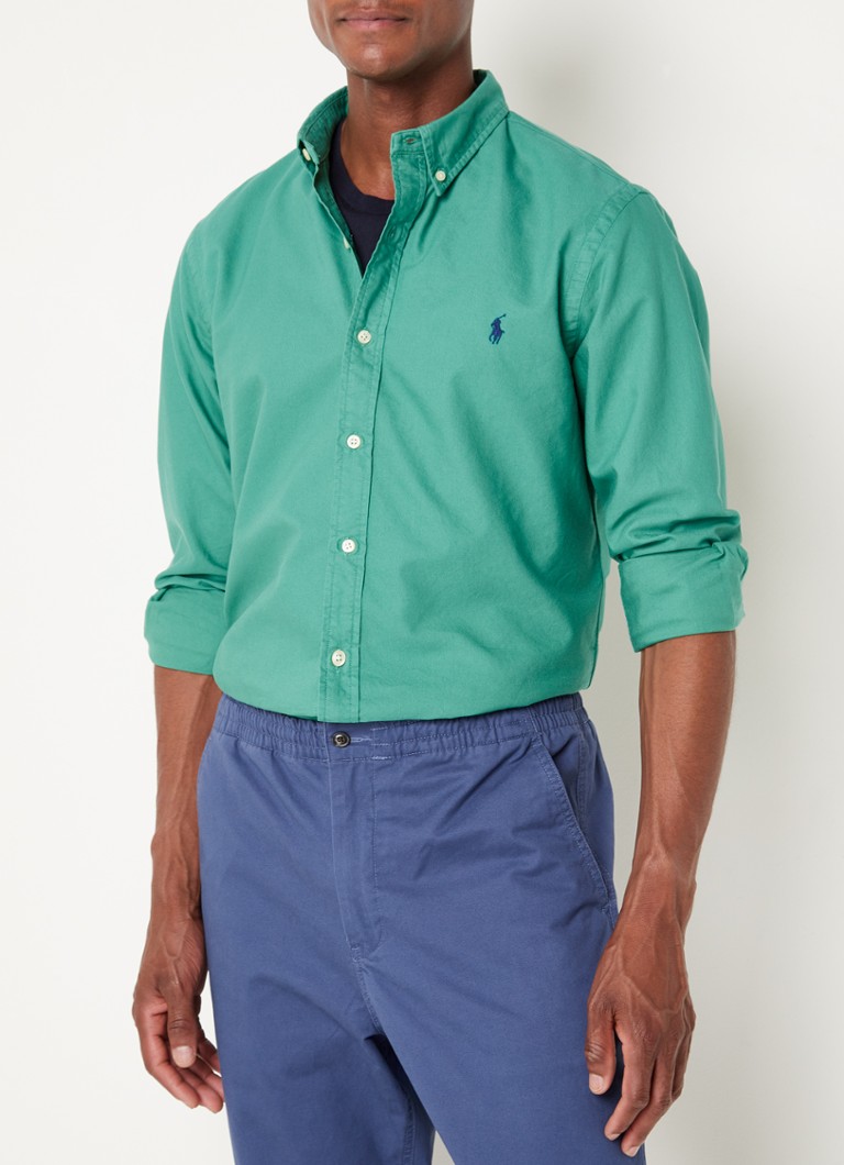 Ralph Lauren - Slim fit overhemd met logoborduring  - Groen