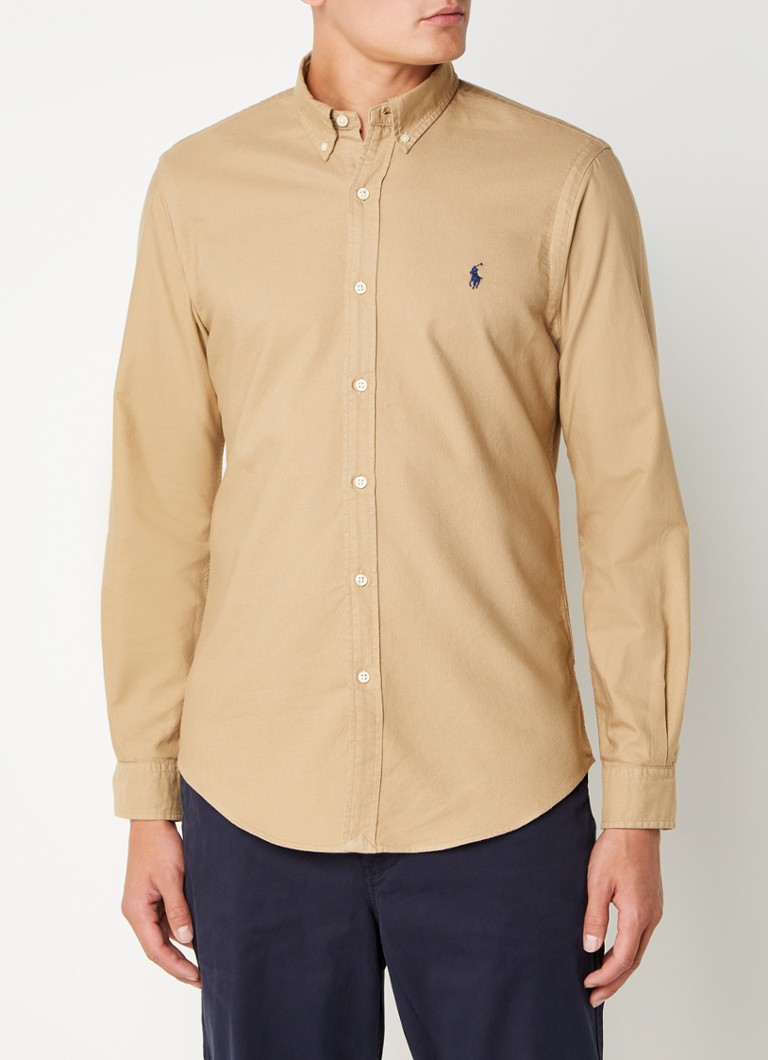 Ralph Lauren - Slim fit overhemd met logoborduring  - Camel