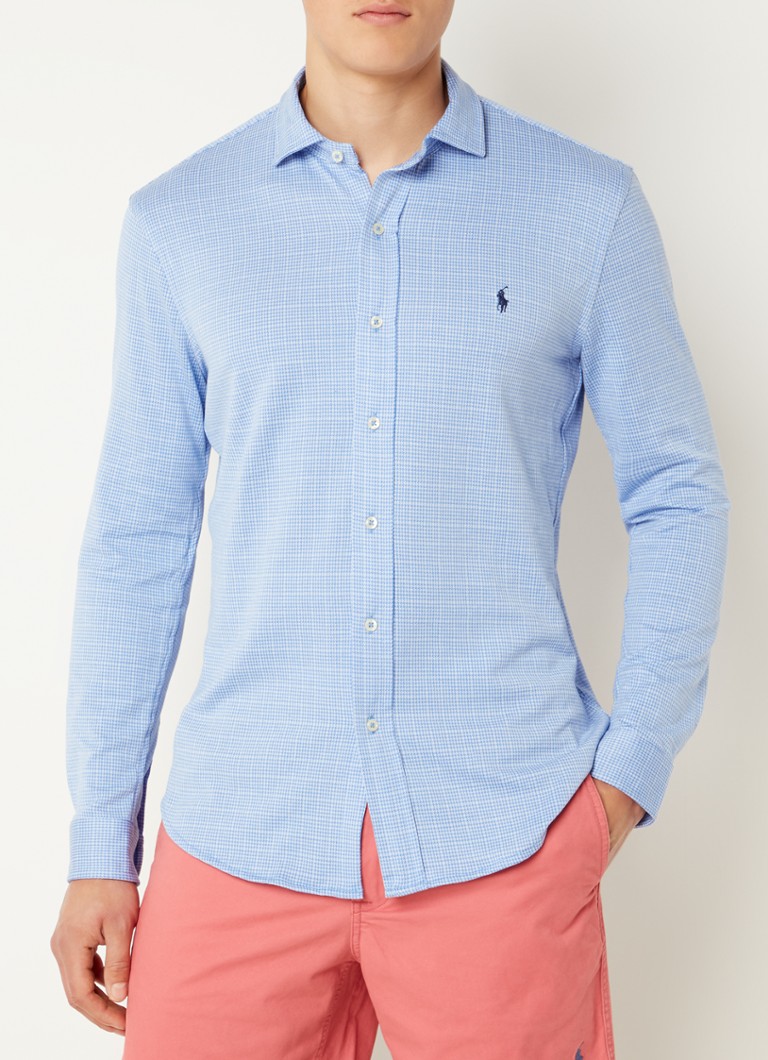 Ralph Lauren - Slim fit overhemd met pied-de-poule dessin en stretch  - Blauw