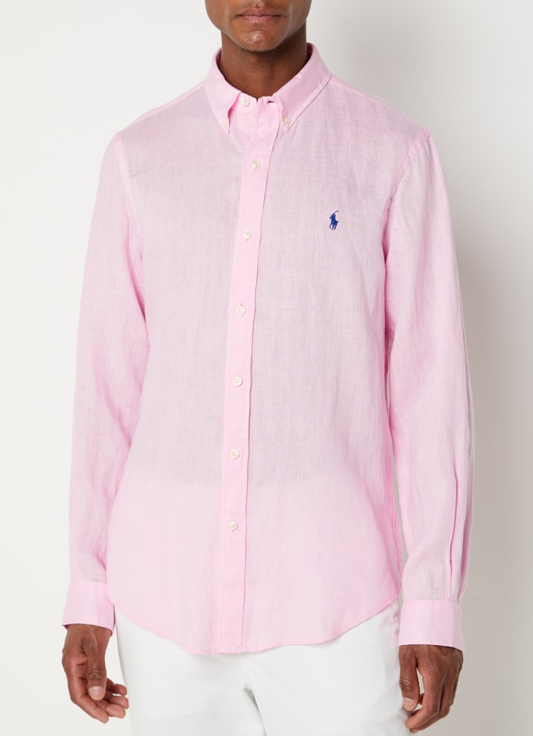 Bestuiven aan de andere kant, dichters Ralph Lauren Slim fit overhemd van linnen met logo • Roze • de Bijenkorf