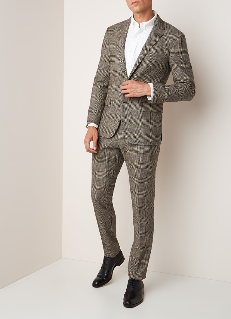 Ralph Lauren - Slim fit pak van wol met pied-de-poule dessin - Beige