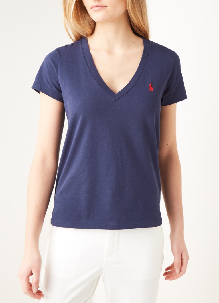 Uittreksel plannen In de omgeving van Ralph Lauren Slim fit T-shirt met V-hals en logoborduring • Donkerblauw •  de Bijenkorf