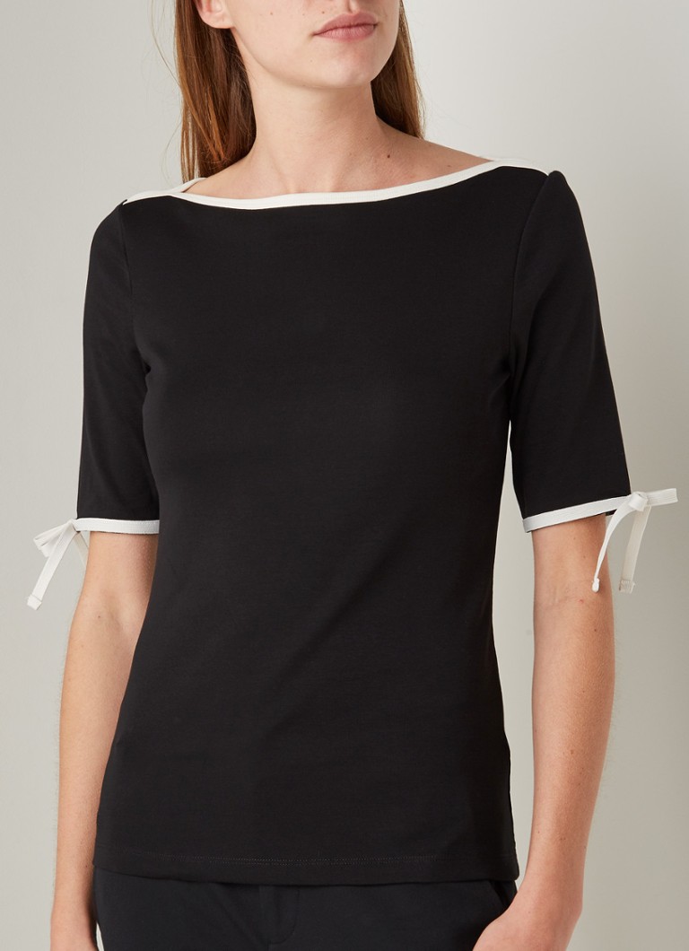 Ralph Lauren T Shirt Met Boothals En Strikdetails • Zwart • De Bijenkorf