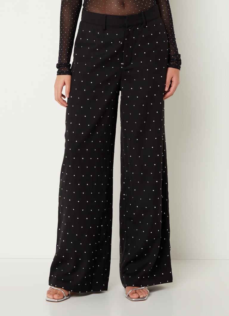 Refined Department High Waist Loose Fit Pantalon Met Strass • Zwart • De Bijenkorf