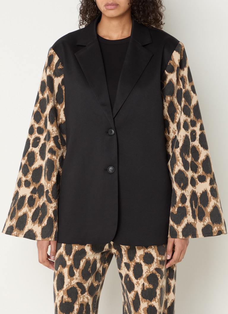 Refined Department - Suki blazer met panterprint - Zwart