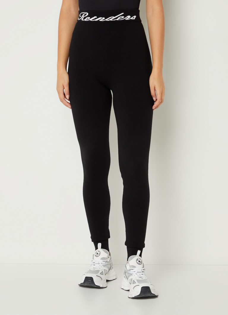 Reinders - High waist skinny fit fijngebreide legging met logoband - Zwart