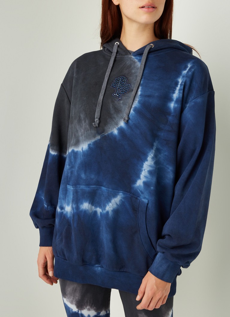 Reinders Hoodie  met tie dye dessin  en logo  Donkerblauw 