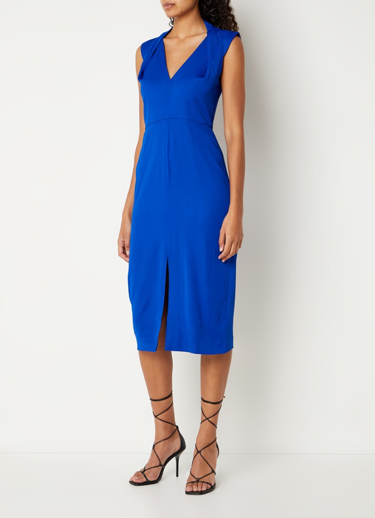 Reiss - Andi midi jurk met split en V-hals  - Kobaltblauw