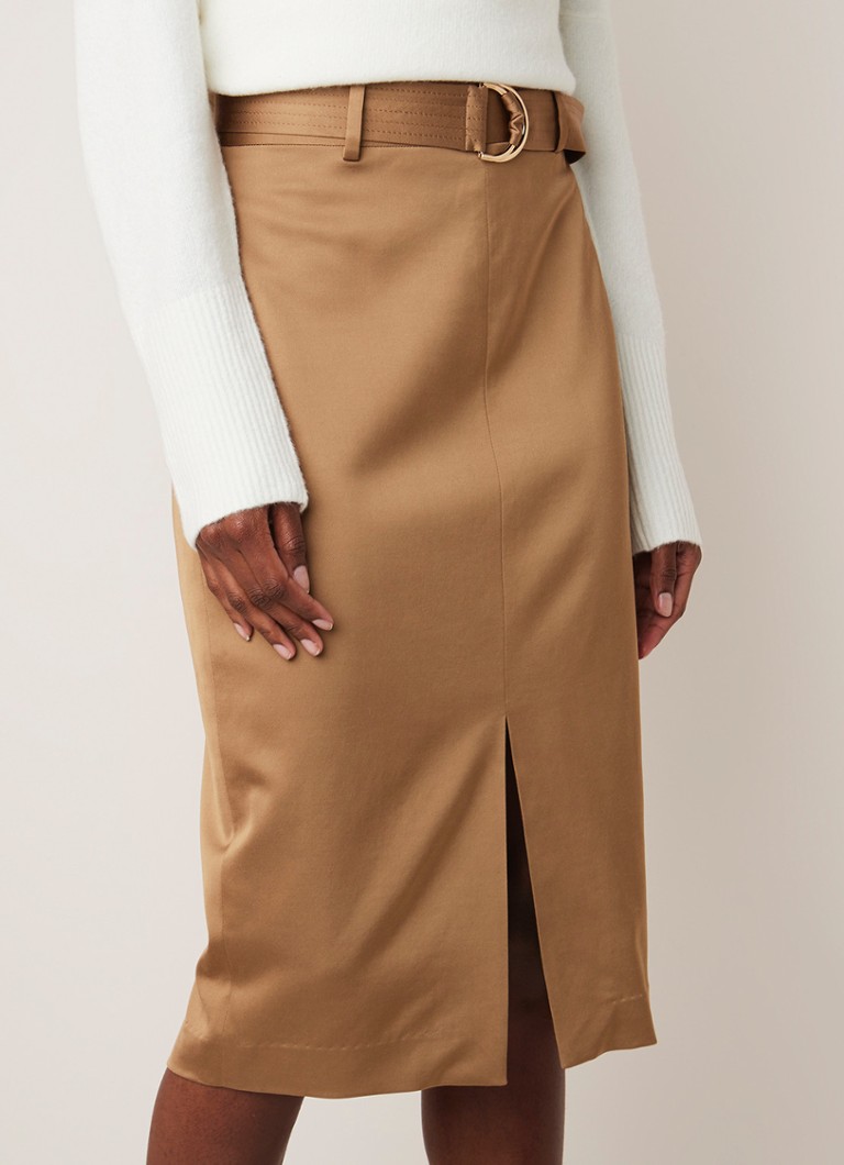 Reiss - Bryn midirok van satijn met ceintuur - Camel