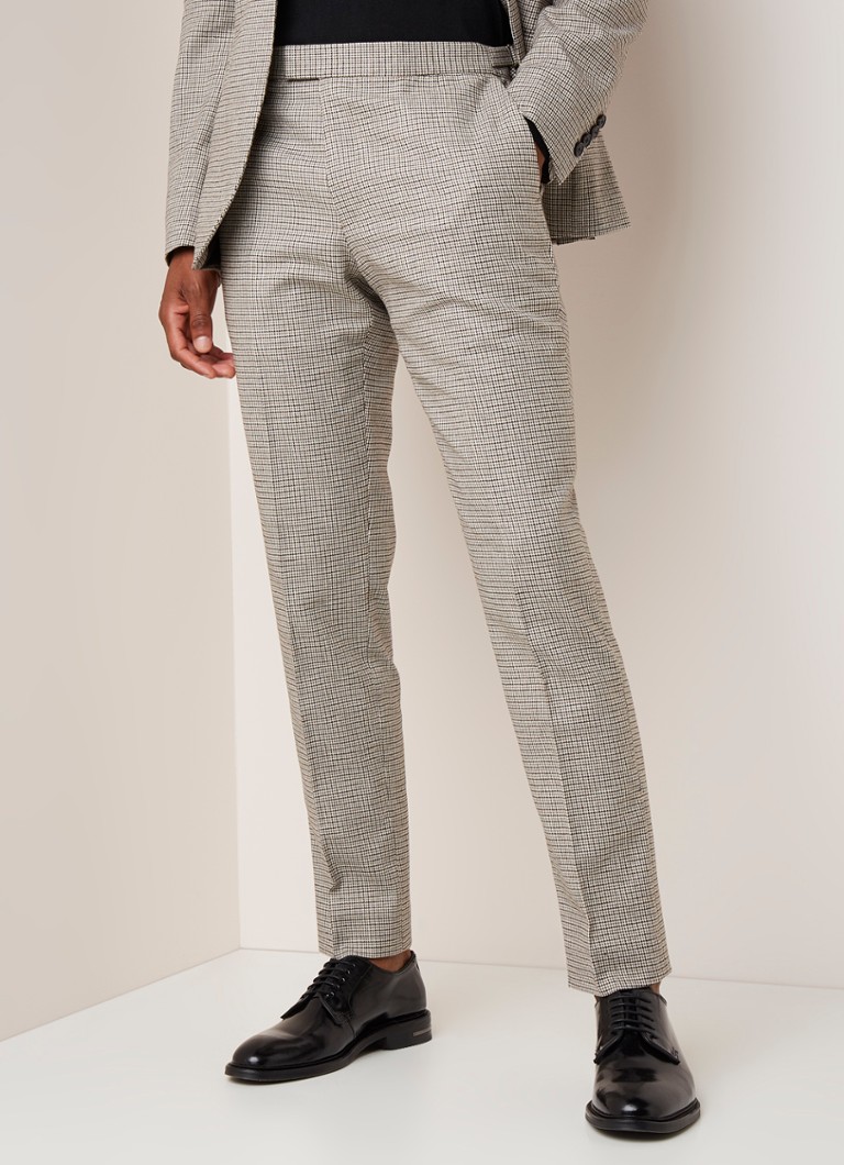 Reiss - Butler tapered fit pantalon in wolblend met microdessin - Bruin